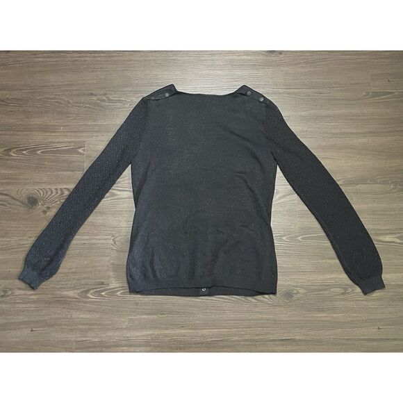 Zac Posen Sweater Women Large Black Cardigan Knit Metallic Button Up - Picture 4 of 7